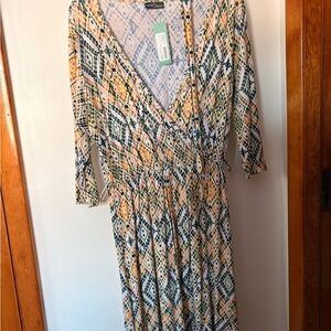 Market & Spruce Yellow and Blue Geometric Long Sleeve Dress